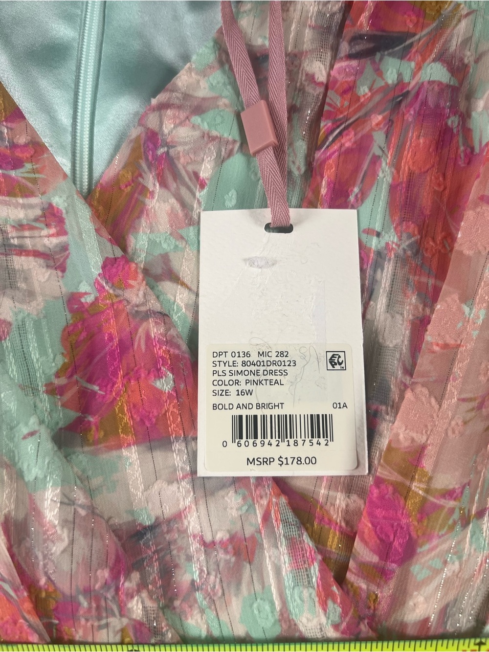 Alex Marie Simone Pastel Floral Dress in Pink and Teal - Picture 9 of 10